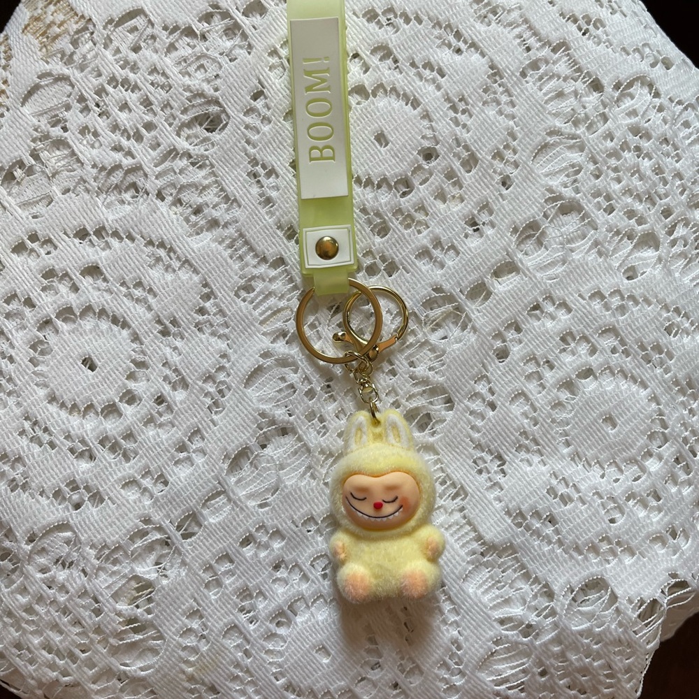 Boom Labubu Fuzzy Yellow Keychain Charm